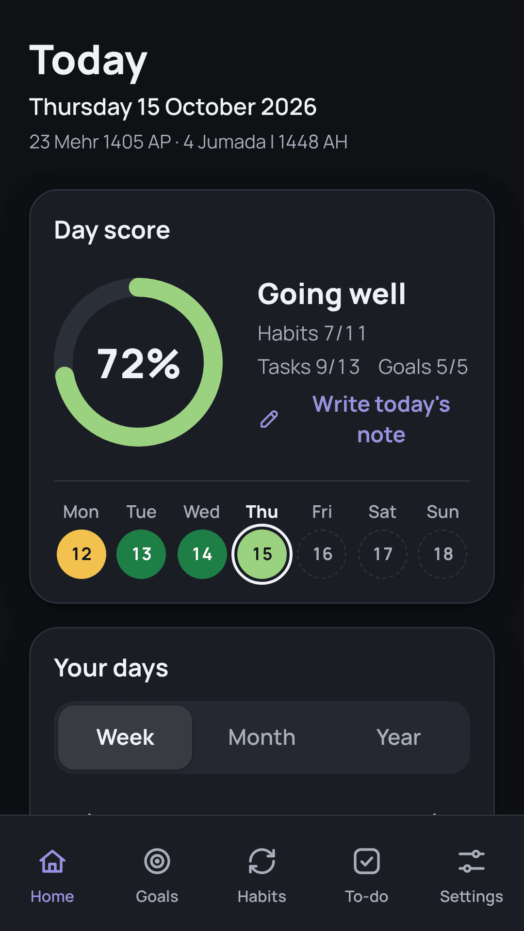 Sprout Home screen in dark mode